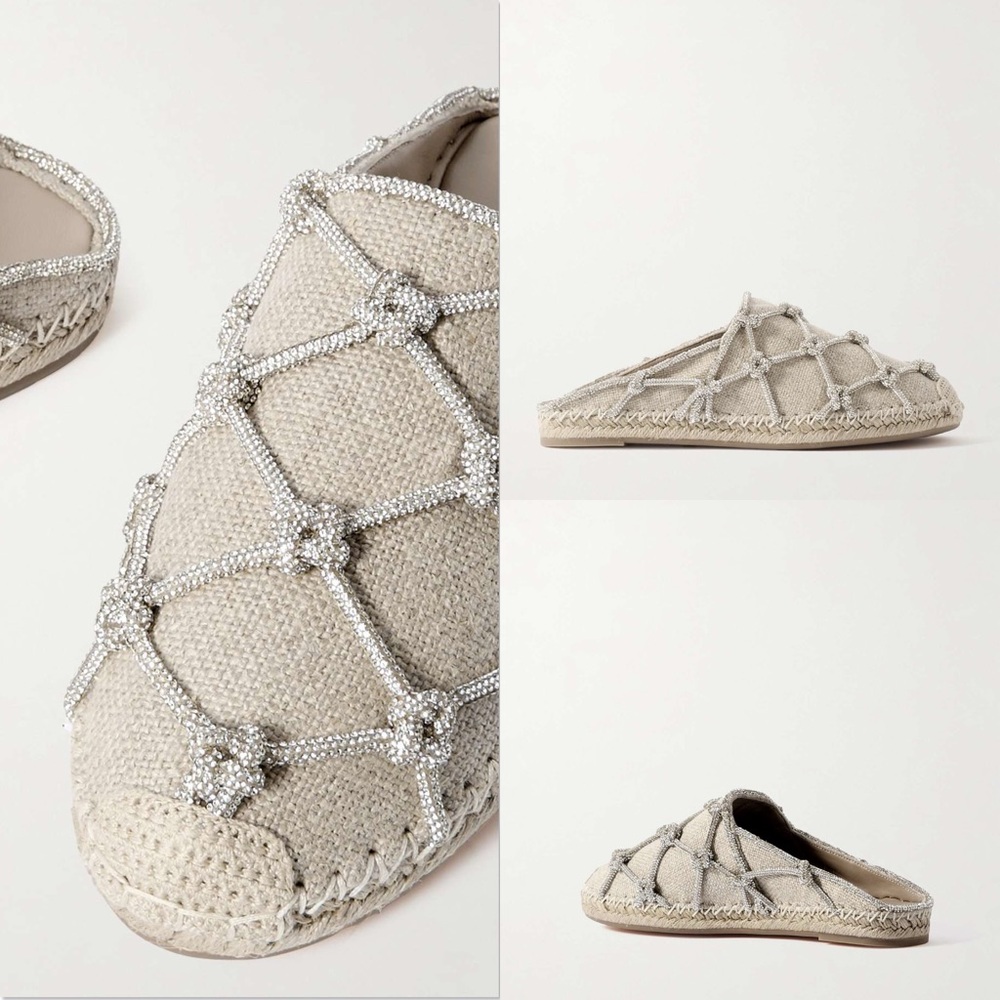 Like new VALENTINO GARAVANI Crystal-embellished linen espadrille mules $1,150 37 - Picture 3 of 13